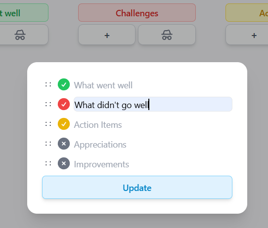 Dashboard Edit Columns